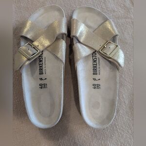 Birkenstock Siena Big Buckle Suede Washed Metallic Rose Gold Sandal 40 Women's 9